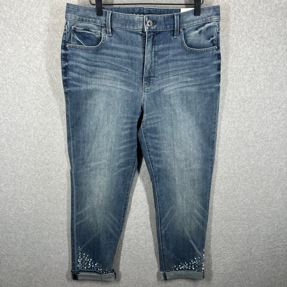 White House Black Market Everyday Soft Slim Jeans Womens 12 Blue Rhinestone NWT